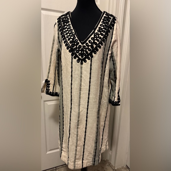 Soft Surroundings Cream and Black Embellished Sheath Dress - Picture 1 of 9